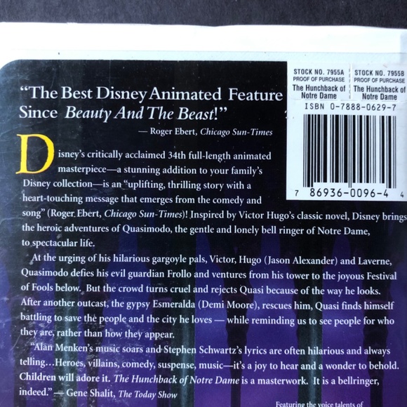 THE HUNCHBACK OF NOTRE DAME Disney VHS - Picture 7 of 12
